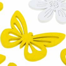 gjenstander Blomster og sommerfugler for å drysse gul, hvitt tre dryss dekorasjon vår dekorasjon 72stk