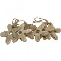 gjenstander Treblomst med mønster, fjær, treanheng natur, hvit H10cm 6stk