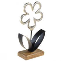 Blomster metalldekor sølv sort trebunn 15x29cm