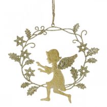 gjenstander Englekrans, juledekorasjon, engel å henge, metallanheng Gylden H14cm B15,5