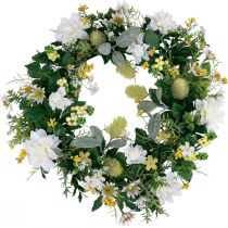 gjenstander Dørkrans veggdekor blomster georginer banksia hvit Ø35cm
