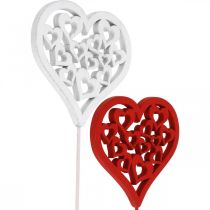 Blomsterplugg hjerte rød, hvit pynteplugg Valentinsdag 7cm 12stk