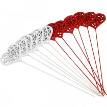 gjenstander Blomsterplugg hjerte rød, hvit pynteplugg Valentinsdag 7cm 12stk