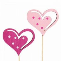 Blomsterplugger Morsdag dekorative plugger hjerte rosa 7cm 12 stk