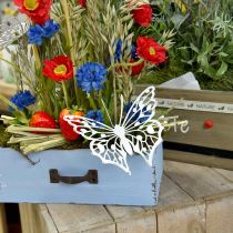 Blomsterplugg sommerfugl, hagedekor i metall, planteplugg shabby chic hvit, sølv L51cm 3stk