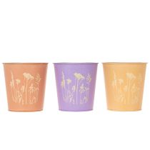 gjenstander Rund pastellfarget blomsterpotte med blomstermotiv til potteplanter, 12 cm, 3 stk.