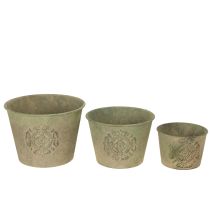 gjenstander Metallblomsterpotte, grønn, vintage, Ø22 cm–13,5 cm, sett med 3