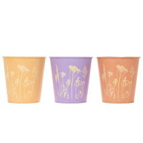gjenstander Sett med 3 metallpotter i pastellfarger med blomstermotiv, 10 cm
