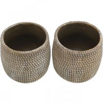 gjenstander Boho blomsterpotte cachepot keramisk flettet look Ø9cm H10,5cm 2stk