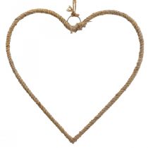 Boho stil, hjertemetallring dekorativ ring jutebånd B33cm 3stk