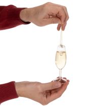 gjenstander Anhengsett med champagneflaske og champagneglass, juletrepynt, 14 cm, 2 stk.