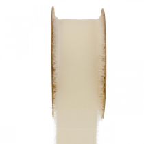 gjenstander Chiffonbånd krem stoffbånd med frynser 40mm 15m