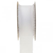 Chiffonbånd hvitt stoffbånd med frynser 40mm 15m