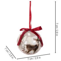 gjenstander Julekule med hjortemotiv og bånd til oppheng, 7 cm, 4 stk.