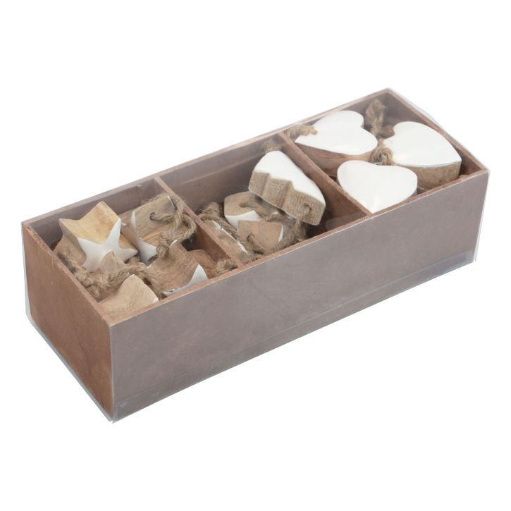 gjenstander Juletrepynt treblanding hjertestjerne Juletre hvit, natur 5cm 27 stk