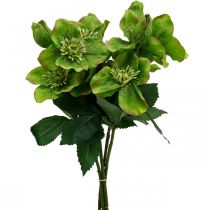 Julerose fastelavnsrose Hellebore kunstige blomster grønn L34cm 4stk