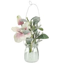 gjenstander Kunstig julerose i glass, kunstige blomster til oppheng, H22 cm