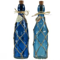 gjenstander Glassflaske maritime blå flasker med LED H28cm 2stk