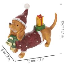 gjenstander Dekorativ dachsfigur med gavepakke og hatt, 18 cm