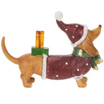 gjenstander Dekorativ dachsfigur med gavepakke og hatt, 18 cm