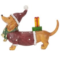 gjenstander Dekorativ dachsfigur med gavepakke og hatt, 18 cm