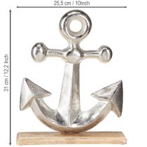 gjenstander Dekorativt anker, metall og tre i naturlig sølv, 25,5x5,5x31 cm