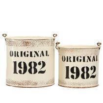 gjenstander Dekorativ bøtte med håndtak «Original 1982» Kremfarget Ø12/10 cm 2×2-delt sett