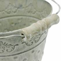 gjenstander Dekorativ bøtte, vasket hvit, med håndtak Ø20,5cm, plantekasse, metalldekor