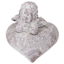 gjenstander Dekorativ engelfigur på hjerte laget av støpt stein 15 × 13,5 × 12 cm