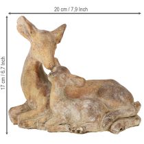 gjenstander Dekorativ figur hjort med fawn støpt stein brun hvit 20×11×17 cm