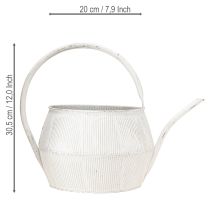 gjenstander Dekorativ vannkanne hvit vintage metall blomsterpotte med rille 25 cm