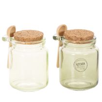 gjenstander Dekorativt glass med korklokk og skje, grønn, Ø7 cm, H10 cm, 2 stk.
