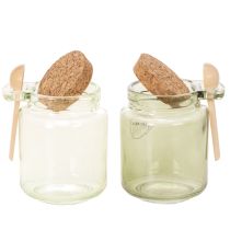 gjenstander Dekorativt glass med korklokk og skje, grønn, Ø7 cm, H10 cm, 2 stk.