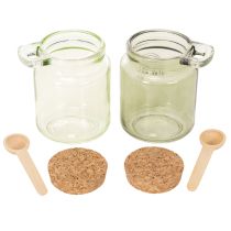 gjenstander Dekorativt glass med korklokk og skje, grønn, Ø7 cm, H10 cm, 2 stk.