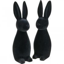 gjenstander Dekorativ kanin svart dekorativ påskehare flokket H29,5cm 2stk