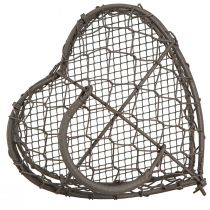 gjenstander Dekorativt hjerte laget av ståltråd til fylling, vintage grå, 14 x 13,5 cm