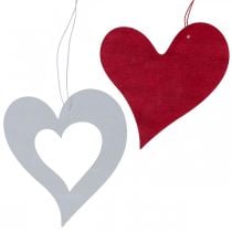 Dekorative hjerter til å henge opp trehjerte rød/hvit 12cm 12stk