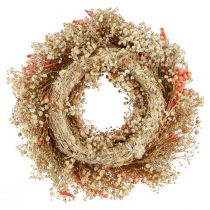 gjenstander Dekorativ krans tørkede blomster blomsterkrans appelsinkrem Ø25cm
