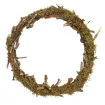 gjenstander Dekorativ krans, naturlig, Ø33 cm, lav, mose, dørkrans, borddekorasjon, veggdekorasjon