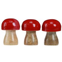 gjenstander Dekorative sopper rødlakkerte tresopper champignoner H5cm Ø4cm 6 stk