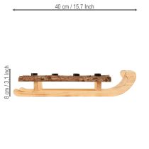 gjenstander Dekorativ slede i trebark, 4 lysestak, 40 × 12,5 cm