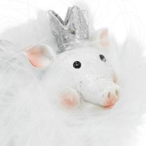 gjenstander Deko-gris med kronefigur lykkegris hvit 7cm 2stk