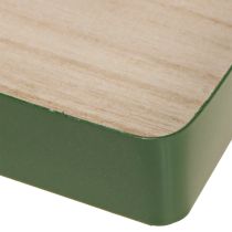 gjenstander Dekorativt brett i metall, firkantet, grønn trebunn, 25,5 × 25,5 cm