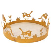 gjenstander Dekorativt brett, borddekorasjon med fugler, vårdekorasjon, rustent metall, Ø20 cm H8,5 cm