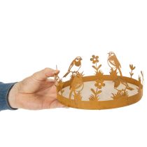 gjenstander Dekorativt brett, borddekorasjon med fugler, vårdekorasjon, rustent metall, Ø20 cm H8,5 cm