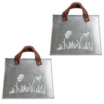 gjenstander Pyntepose sølv hvit brun metall plantepotte L22cm 2stk