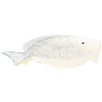 gjenstander Dekorativ tallerken fisk keramisk borddekor blå hvit 30×22cm