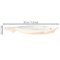 gjenstander Dekorativ tallerken fisk keramisk borddekor blå hvit 30×22cm