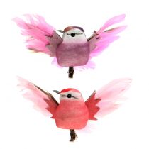 Dekorative fugler på klips rosa / lilla 9cm 8stk