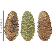 gjenstander Dekorative keramiske kongler, assortert grønn, gul, brun, 8,5 cm, 6 stk.